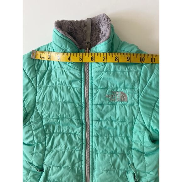The North Face Reversible Jacket Girl XS 6 Teal Blue Faux Fur Ski Outdoor Flaw - Picture 5 of 11